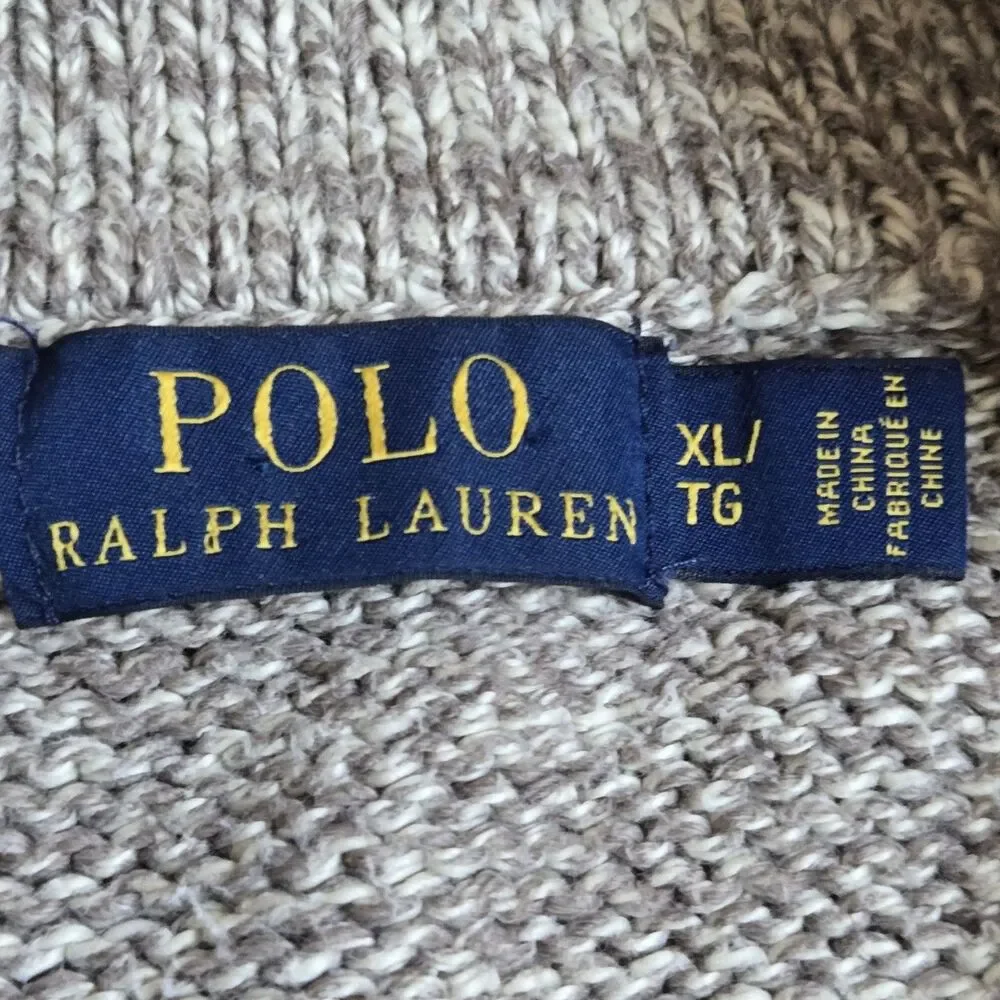 Vintage Polo RL & Co Men's XL Oatmeal Chunky Knit Shawl Collar Cardigan Sweater